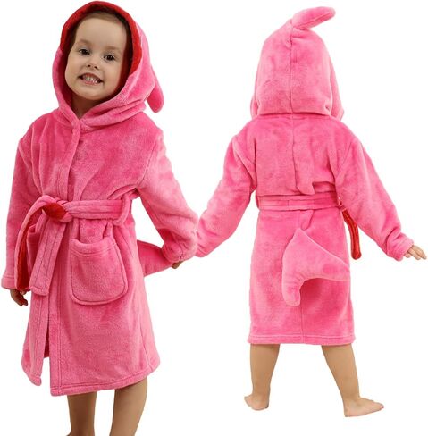 lontakids Kids Shark Robe, Toddler Girls Boys Plush Bathrobes, Hooded Housecoat, 2-8 Years in Kuwait