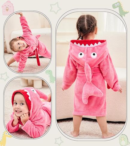 lontakids Kids Shark Robe, Toddler Girls Boys Plush Bathrobes, Hooded Housecoat, 2-8 Years in Kuwait