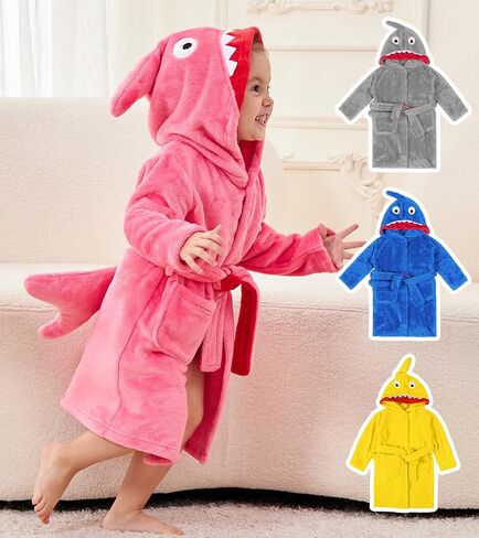 lontakids Kids Shark Robe, Toddler Girls Boys Plush Bathrobes, Hooded Housecoat, 2-8 Years in Kuwait