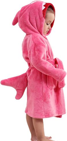 lontakids Kids Shark Robe, Toddler Girls Boys Plush Bathrobes, Hooded Housecoat, 2-8 Years in Kuwait