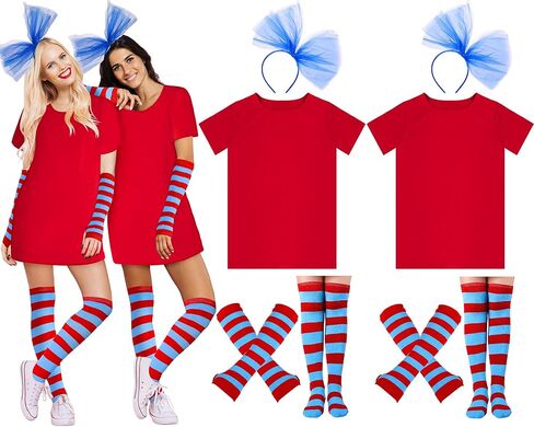 Hicarer 2 Set 100th Day of School Tulle Costume Accessories T Shirt Striped Thigh High Socks Gloves Headband for Cosplay in Saudi Arabia