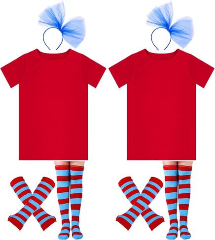Hicarer 2 Set 100th Day of School Tulle Costume Accessories T Shirt Striped Thigh High Socks Gloves Headband for Cosplay in Saudi Arabia
