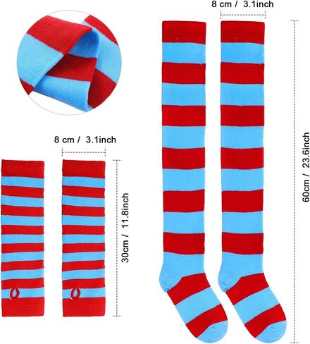 Hicarer 2 Set 100th Day of School Tulle Costume Accessories T Shirt Striped Thigh High Socks Gloves Headband for Cosplay in Saudi Arabia
