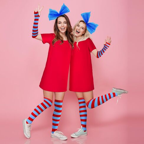 Hicarer 2 Set 100th Day of School Tulle Costume Accessories T Shirt Striped Thigh High Socks Gloves Headband for Cosplay in Saudi Arabia