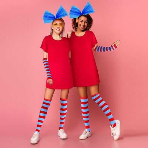 Hicarer 2 Set 100th Day of School Tulle Costume Accessories T Shirt Striped Thigh High Socks Gloves Headband for Cosplay in Saudi Arabia