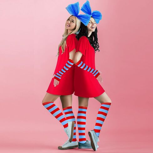 Hicarer 2 Set 100th Day of School Tulle Costume Accessories T Shirt Striped Thigh High Socks Gloves Headband for Cosplay in Saudi Arabia