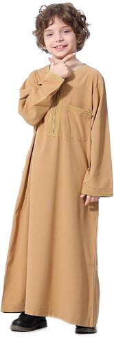 ثوب XINNI العربي ثوب إسلامي بأكمام طويلة وياقة قفطان مع سحاب للأولاد in Kuwait