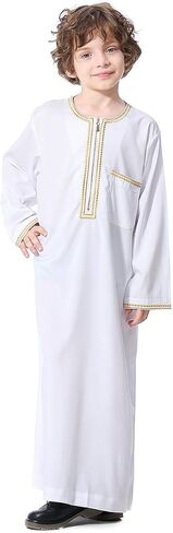 ثوب XINNI العربي ثوب إسلامي بأكمام طويلة وياقة قفطان مع سحاب للأولاد in Kuwait