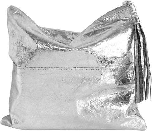 JNB Women's Cracked Metallic Fabric Foldover Clutch with Tassel in Saudi Arabia