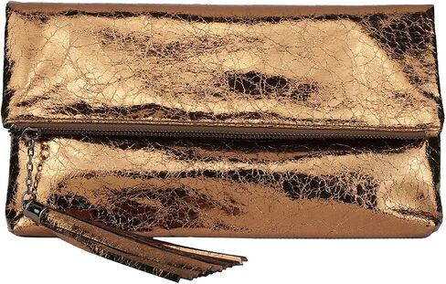JNB Women's Cracked Metallic Fabric Foldover Clutch with Tassel in Saudi Arabia