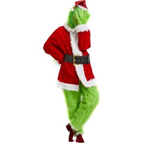 Itopfox 7PCS Christmas Green Monster Costume, Santa Suit Adult Men for Christmas with Mask in Kuwait
