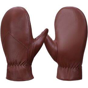 Men's Leather Mittens Warm Lambskin Mittens Winter Fleece Lined