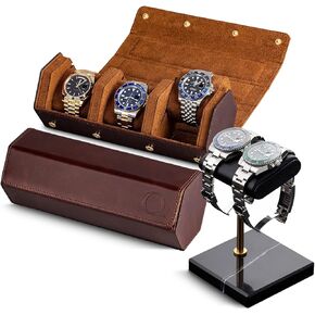 ساعة QWATCHBANDS من الجلد الطبيعي (بني/بني) وحامل ساعة (أسود/ذهبي/أسود) in Kuwait