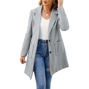 ECOWISH Women Coat Trench Jacket - Winter Long Peacoat Fall Mid-Length Lapel Cardigan Overcoat with Pockets