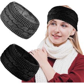 Abeillo 2Pcs Winter Headbands for Women, Thick Fuzzy Fleece Lined Ear Warmer Headband Cold Weather Warm Ear Muffs Knit Warm Headwraps (Black+Dark Grey) in Saudi Arabia