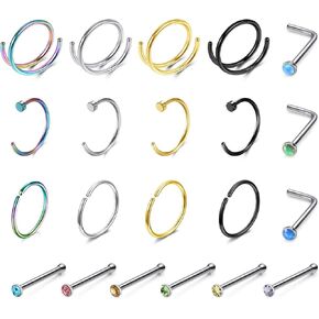 PESOENTH 18-26pcs 20G ثقب الأنف حلقات الأنف ترصيع الفولاذ الجراحي C شكل مزدوج هوب الأنف المسمار L شكل تشيكوسلوفاكيا الأنف الحاجز ثقب المجوهرات للنساء الفتيات الرجال in Kuwait