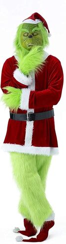 Itopfox 7PCS Christmas Green Monster Costume, Santa Suit Adult Men for Christmas with Mask in Kuwait