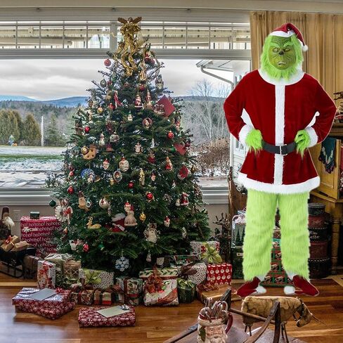 Itopfox 7PCS Christmas Green Monster Costume, Santa Suit Adult Men for Christmas with Mask in Kuwait
