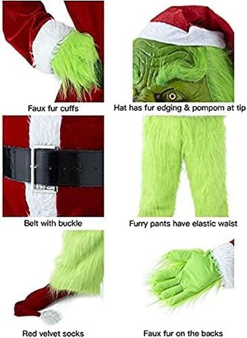 Itopfox 7PCS Christmas Green Monster Costume, Santa Suit Adult Men for Christmas with Mask in Kuwait