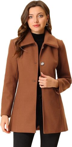 Allegra K Women's Single Breasted Turndown Collar Overcoat Vintage Winter Coat with Pockets in Saudi Arabia
