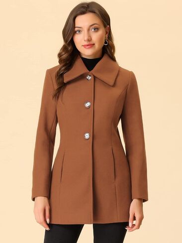 Allegra K Women's Single Breasted Turndown Collar Overcoat Vintage Winter Coat with Pockets in Saudi Arabia