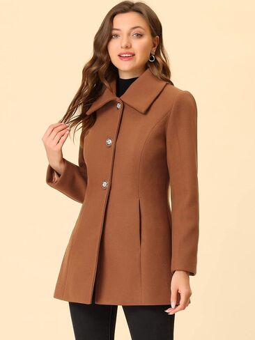 Allegra K Women's Single Breasted Turndown Collar Overcoat Vintage Winter Coat with Pockets in Saudi Arabia