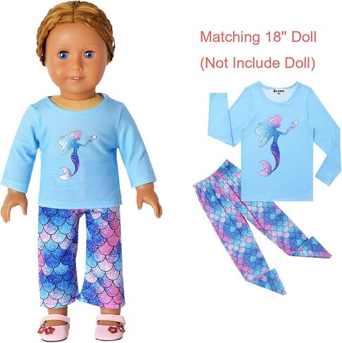 Jxstar Matching Girls&Dolls Pajamas Unicorn Pj Set Kids Cotton Fall Sleepwear… in Kuwait