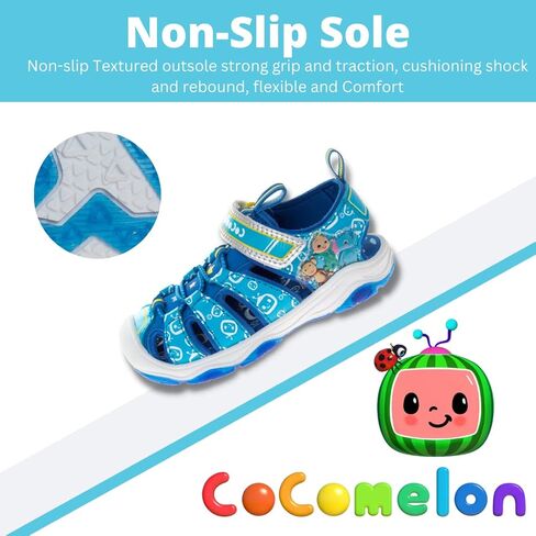 أحذية Josmo للأولاد والبنات Cocomelon - صنادل صيفية مضيئة مغلقة عند أصابع القدم - صنادل JJ Kids بحزام الشاطئ المائي للاستخدام الخارجي، شخصية رياضية سهلة الارتداء، سريعة الجفاف ومقاومة للماء (طفل صغير/طفل صغير) in Kuwait