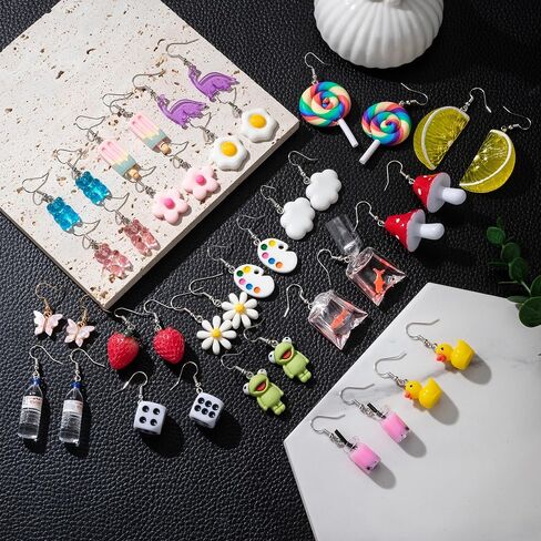 GIFIKOI 20-25 Pairs Weird Cute Earrings Drop Dangle Earrings for Women Girls Food Earrings Aesthetic Earrings Weirdcore Kawaii Funny Earrings Set in Saudi Arabia