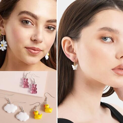 GIFIKOI 20-25 Pairs Weird Cute Earrings Drop Dangle Earrings for Women Girls Food Earrings Aesthetic Earrings Weirdcore Kawaii Funny Earrings Set in Saudi Arabia