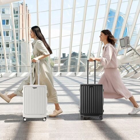 حقيبة سفر كاراني بعجلات دوارة، جيب أمامي، إطار من الألومنيوم، منفذ USB، حامل أكواب وحامل هاتف - حقيبة متوسطة الحجم مصنوعة من البولي كربونات بنسبة 100%، سوداء، 24 بوصة in Kuwait