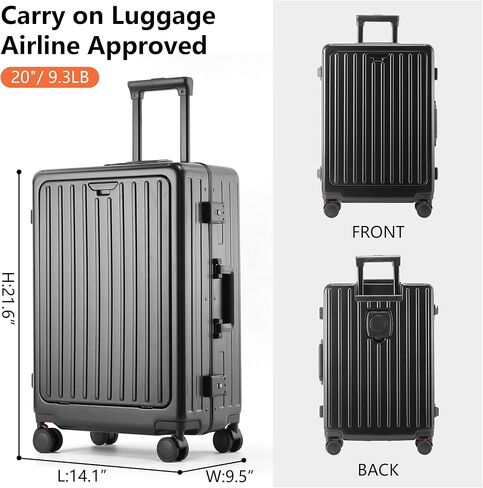 حقيبة سفر كاراني بعجلات دوارة، جيب أمامي، إطار من الألومنيوم، منفذ USB، حامل أكواب وحامل هاتف - حقيبة متوسطة الحجم مصنوعة من البولي كربونات بنسبة 100%، سوداء، 24 بوصة in Kuwait