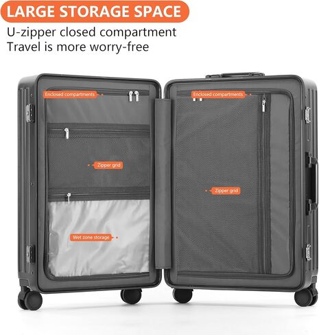 حقيبة سفر كاراني بعجلات دوارة، جيب أمامي، إطار من الألومنيوم، منفذ USB، حامل أكواب وحامل هاتف - حقيبة متوسطة الحجم مصنوعة من البولي كربونات بنسبة 100%، سوداء، 24 بوصة in Kuwait