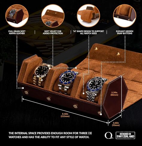 ساعة QWATCHBANDS من الجلد الطبيعي (بني/بني) وحامل ساعة (أسود/ذهبي/أسود) in Kuwait