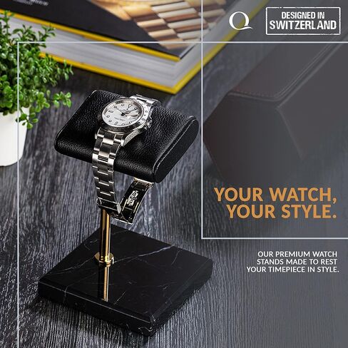 ساعة QWATCHBANDS من الجلد الطبيعي (بني/بني) وحامل ساعة (أسود/ذهبي/أسود) in Kuwait