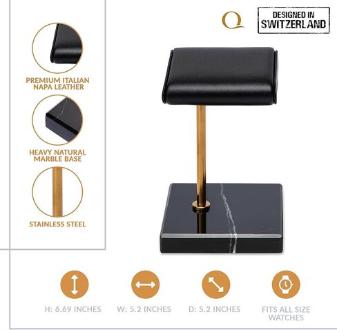 ساعة QWATCHBANDS من الجلد الطبيعي (بني/بني) وحامل ساعة (أسود/ذهبي/أسود) in Kuwait