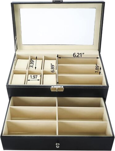 NovelBee Double-Layer 6 Slots Watch Boxes with 9 Grids Eyeglasses Sunglasses Storage for Watch Jewelry Eyeglasses Sunglass Display Case Organizer in Saudi Arabia