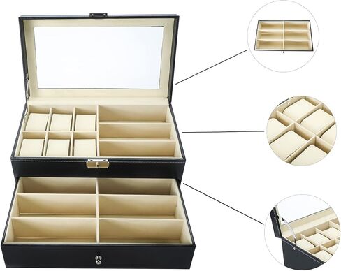 NovelBee Double-Layer 6 Slots Watch Boxes with 9 Grids Eyeglasses Sunglasses Storage for Watch Jewelry Eyeglasses Sunglass Display Case Organizer in Saudi Arabia