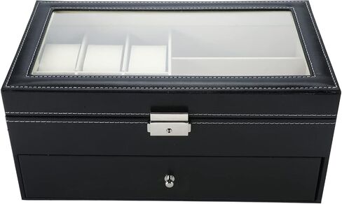 NovelBee Double-Layer 6 Slots Watch Boxes with 9 Grids Eyeglasses Sunglasses Storage for Watch Jewelry Eyeglasses Sunglass Display Case Organizer in Saudi Arabia
