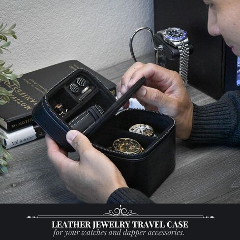 Watch Travel Case and Jewelry Travel Organizer Case for Men - Watch Band Case Storage - Premium Leather - Coffee Brown in Saudi Arabia