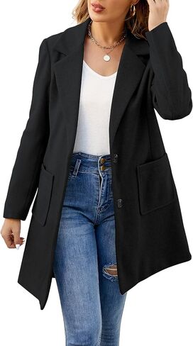 ECOWISH Women Coat Trench Jacket - Winter Long Peacoat Fall Mid-Length Lapel Cardigan Overcoat with Pockets in Saudi Arabia