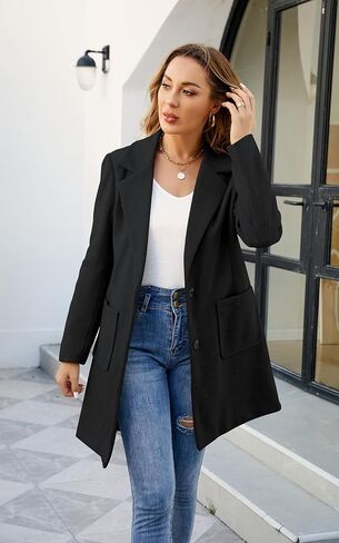 ECOWISH Women Coat Trench Jacket - Winter Long Peacoat Fall Mid-Length Lapel Cardigan Overcoat with Pockets in Saudi Arabia