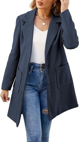 ECOWISH Women Coat Trench Jacket - Winter Long Peacoat Fall Mid-Length Lapel Cardigan Overcoat with Pockets in Kuwait