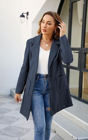 ECOWISH Women Coat Trench Jacket - Winter Long Peacoat Fall Mid-Length Lapel Cardigan Overcoat with Pockets in Kuwait