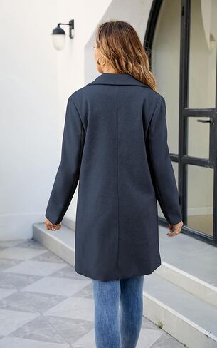ECOWISH Women Coat Trench Jacket - Winter Long Peacoat Fall Mid-Length Lapel Cardigan Overcoat with Pockets in Kuwait