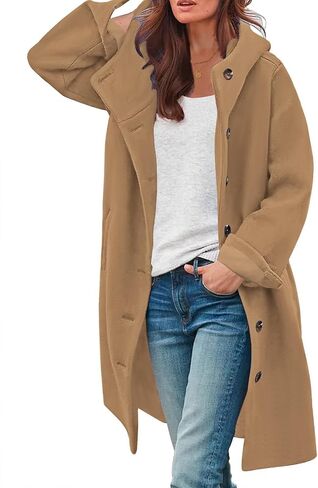 SAUKOLE Womens Wool Blend Pea Coat Fashion Winter Dressy Overcoat Single Breasted Trench Jackets with Hood in Saudi Arabia