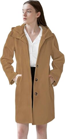 SAUKOLE Womens Wool Blend Pea Coat Fashion Winter Dressy Overcoat Single Breasted Trench Jackets with Hood in Saudi Arabia