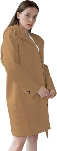 SAUKOLE Womens Wool Blend Pea Coat Fashion Winter Dressy Overcoat Single Breasted Trench Jackets with Hood in Saudi Arabia