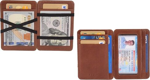 حامل بطاقات AULIV محفظة جلدية سحرية RFID حجب حافظة بطاقات الائتمان ذات الجيب الأمامي النحيف للرجال والنساء (أسود) in Kuwait