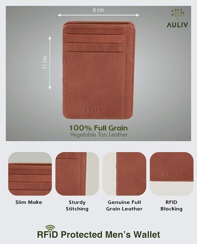 حامل بطاقات AULIV محفظة جلدية سحرية RFID حجب حافظة بطاقات الائتمان ذات الجيب الأمامي النحيف للرجال والنساء (أسود) in Kuwait